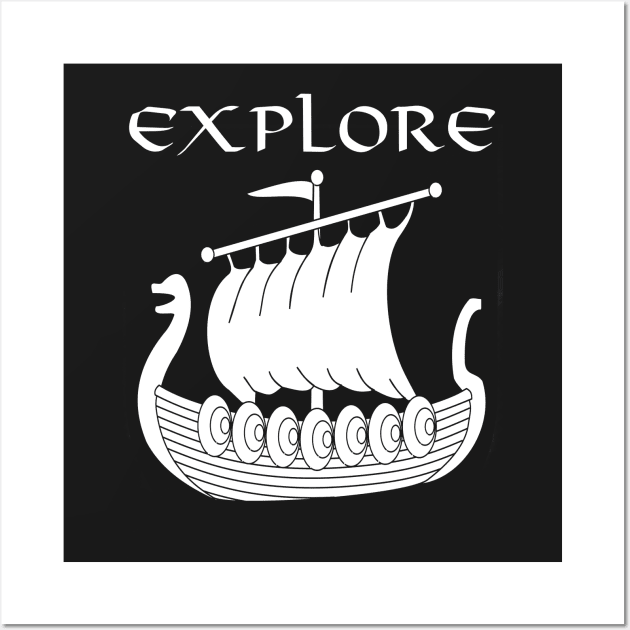 Viking Longship Explore Norse T-shirt Wall Art by AgemaApparel